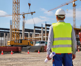 Construction site inspector reviewing a build in progress