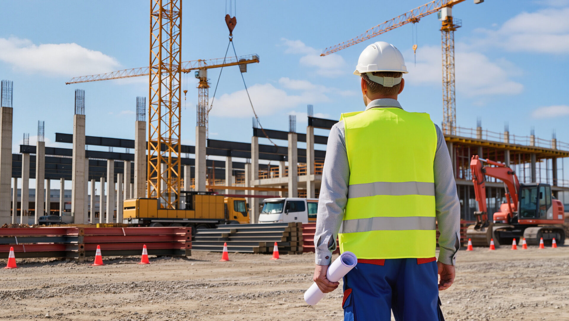 Construction site inspector reviewing a build in progress