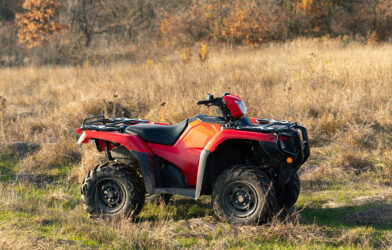 Red quad bike parked in a paddock